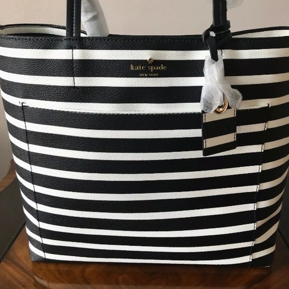 Kate spade hyde lane stripe riley black white tote - Picture 2 of 8